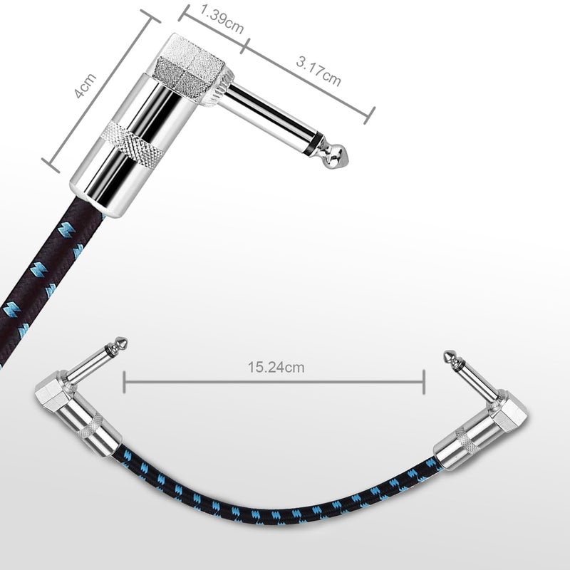 GOGHOST 3-Pack 6 Inch Guitar Patch Cable with 1/4" Right Angle Plugs, Black and Blue Tweed Woven Jacket (Guitar Effect Pedal Board Patch Cables) - Image 5